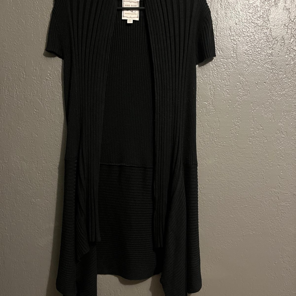 Pink Rose Black Ribbed Cardigan